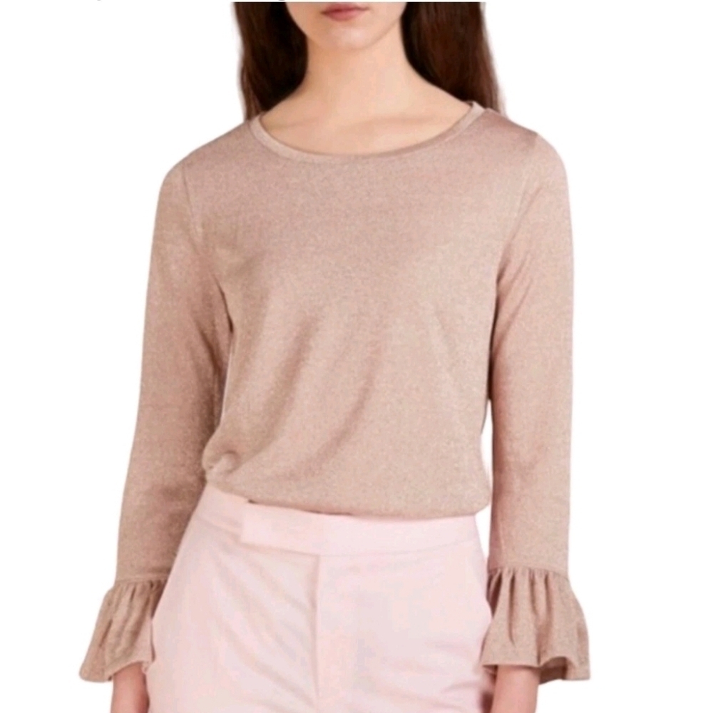 J Crew Rose Gold Glitter Flecks Top with Bell Cuff Size XS - BNWOT